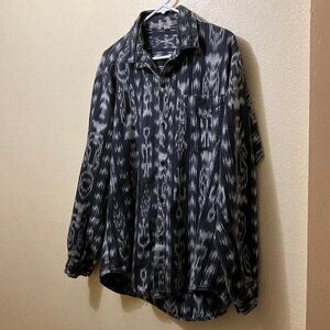 Los 3 Reyes Mens Grey Abstract Aztec Pattern Long Sleeve Button Up Shirt Size XL